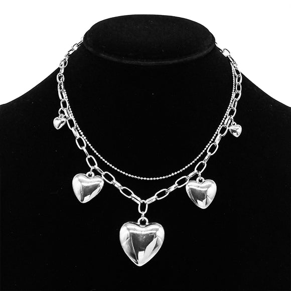 SILVER HEART NECKLACE SET ( 231061 RH )