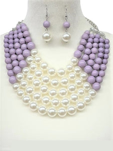 Lavender White 5 Layered Pearl Necklace Set ( 0175 WHTLAV )