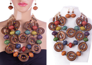 Gold Multi Color Wooden Necklace Set ( 2874 GPWDMT )