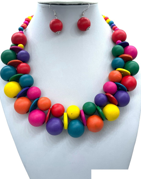 MULTICOLOR WOODEN NECKLACE SET ( 2921 WDMT )