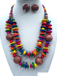 MULTI COLOR WOODEN NECKLACE SET ( 2922 WDMT )