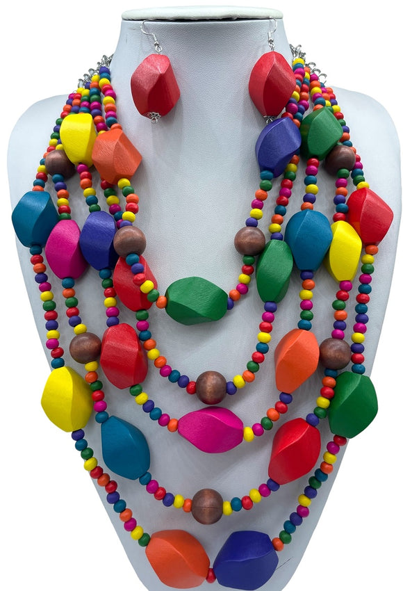 MULTI COLOR WOODEN NECKLACE SET ( 2923 WDMT )