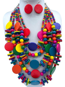 MULTI COLOR WOODEN NECKLACE SET ( 2924 WDMT )