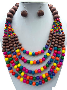 MULTI COLOR WOODEN NECKLACE SET ( 2925 WDMT )