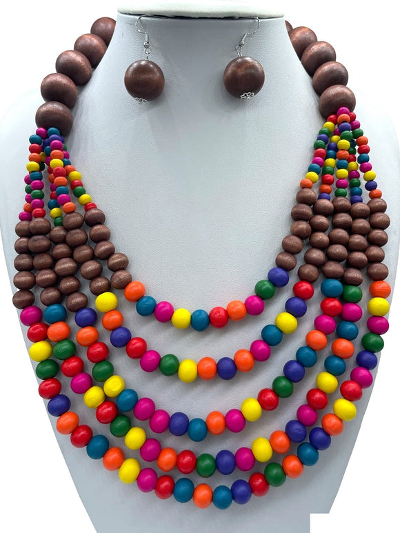 MULTI COLOR WOODEN NECKLACE SET ( 2925 WDMT )