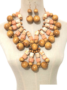 BROWN WOODEN NECKLACE SET ( 3397 LTWD )