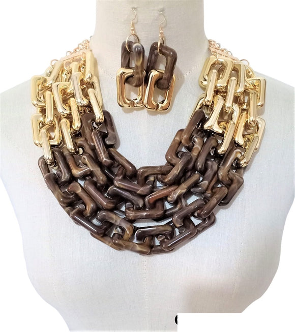 GOLD BROWN ACRYLIC CHAIN NECKLACE ( 3424 GPBR )