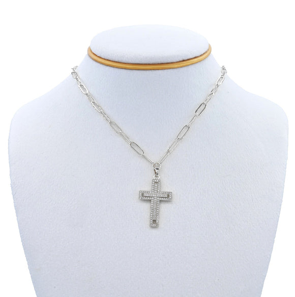 SILVER CROSS STAINLESS STEEL NECKLACE ( 3440 SCL )
