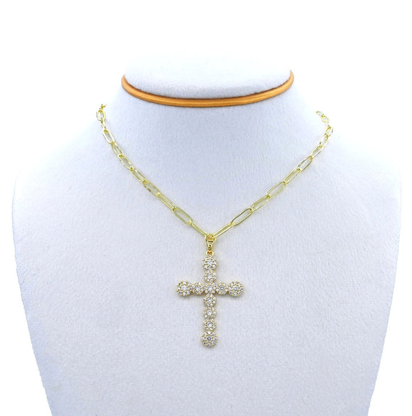 GOLD CROSS STAINLESS STEEL NECKLACE ( 3441 GCL )