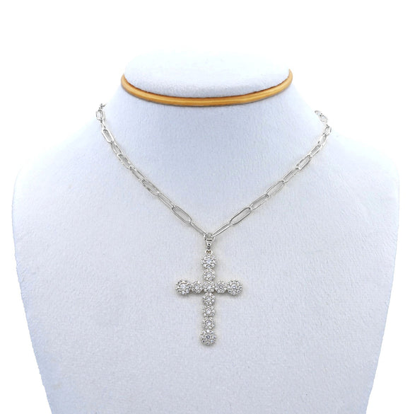 SILVER CROSS STAINLESS STEEL NECKLACE ( 3441 SCL )