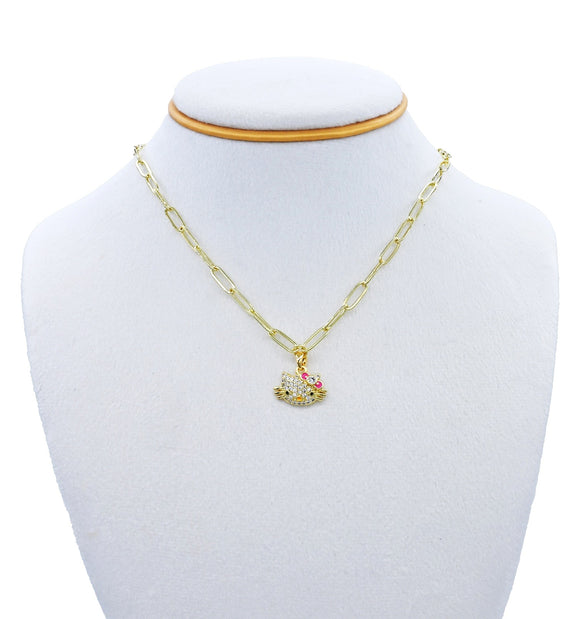 GOLD STAINLESS STEEL CAT NECKLACE ( 3478 G )