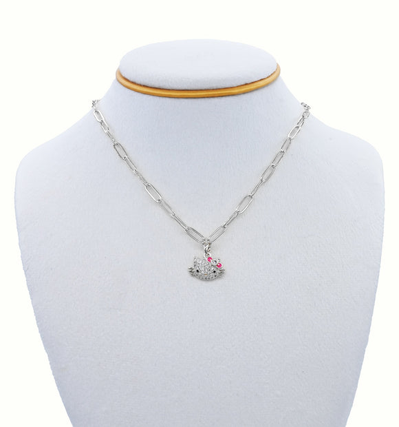 SILVER STAINLESS STEEL CAT NECKLACE ( 3478 S )