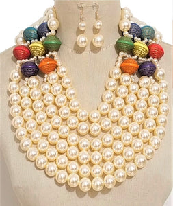 GOLD CREAM PEARL MULTI COLOR NECKLACE SET ( 3528 CRMMT )