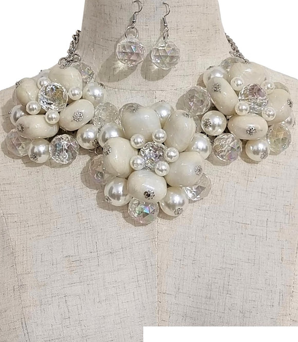 CHUNKY SILVER NECKLACE PEARLS ( 3565 RHWHTAB )