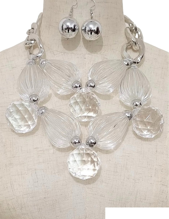 CHUNKY SILVER NECKLACE SET ( 3567 RHCL )