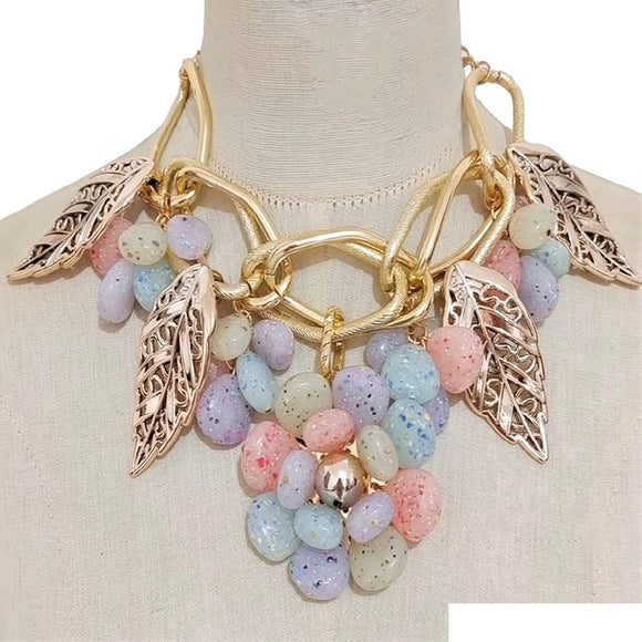 GOLD CHUNKY NECKLACE SET MULTI COLOR STONES ( 3586 GPMT )