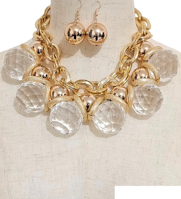 GOLD CLEAR CHUNKY NECKLACE SET ( 3590 GPCL )