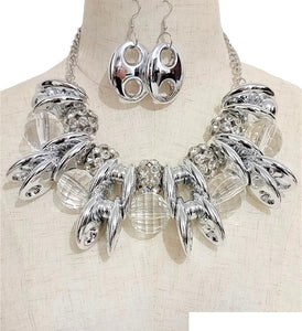 SILVER CHUNKY NECKLACE SET ( 3593 RHCL )