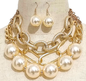 BIG PEARL NECKLACE SET ( 3621 GPCRM )