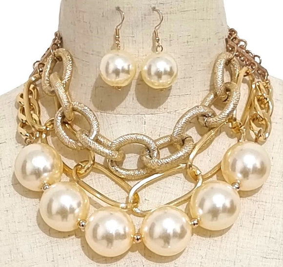 BIG PEARL NECKLACE SET ( 3621 GPCRM )