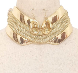 METALLIC ROPE ACRYLIC NECKLACE SET ( 3655 GP )