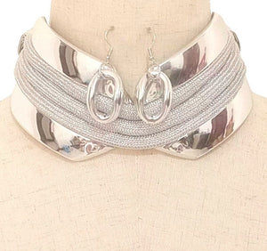 METALLIC ROPE ACRYLIC NECKLACE SET ( 3655 RH )