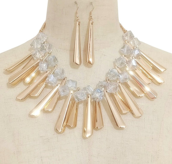 GOLD NECKLACE SET CLEAR STONES ( 3663 GPCLAB )