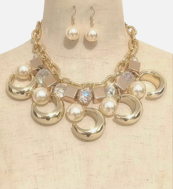 GOLD NECKLACE SET CREAM PEARLS ( 3675 GPCRM )