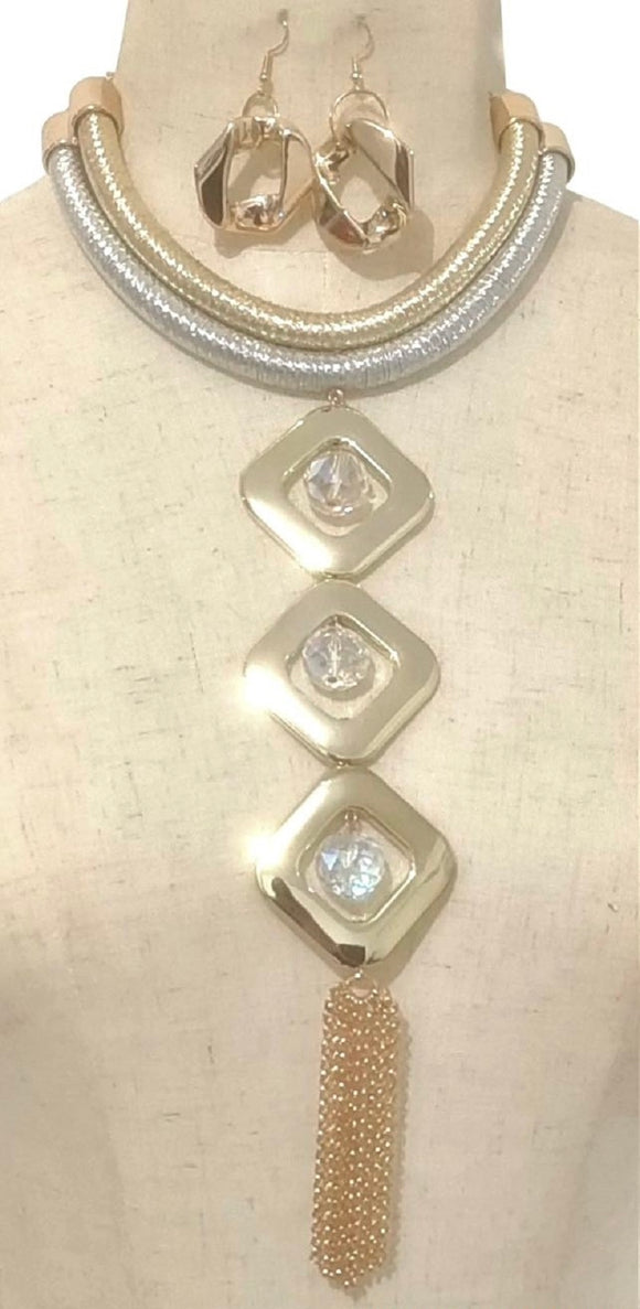 SILVER GOLD NECKLACE SET ( 3687 GP2TAB )