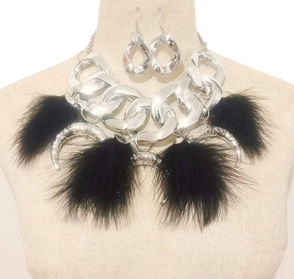 FUR CHAIN NECKLACE SET ( 3698 RHBK )