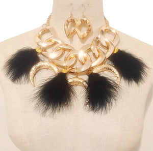 FUR CHAIN NECKLACE SET ( 3698 GPBK )