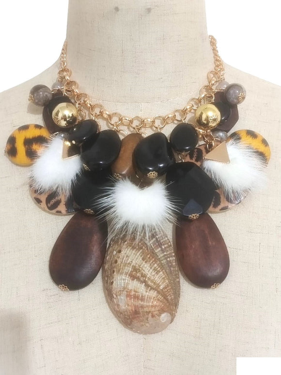 WOOD NECKLACE AVALON FUR ( 3711 GPWDMT )