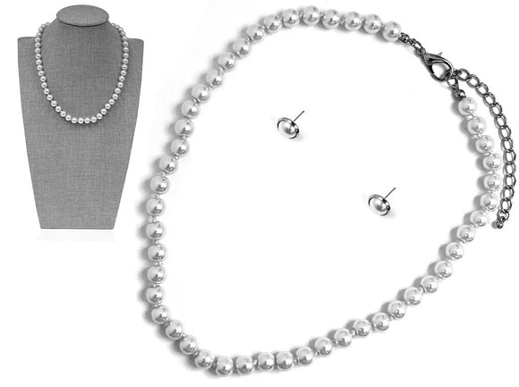 8MM GLASS WHITE PEARL NECKLACE SET ( 6099 )