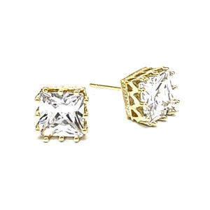 CROWN SQUARE CZ EARRINGS ( 401 8G )