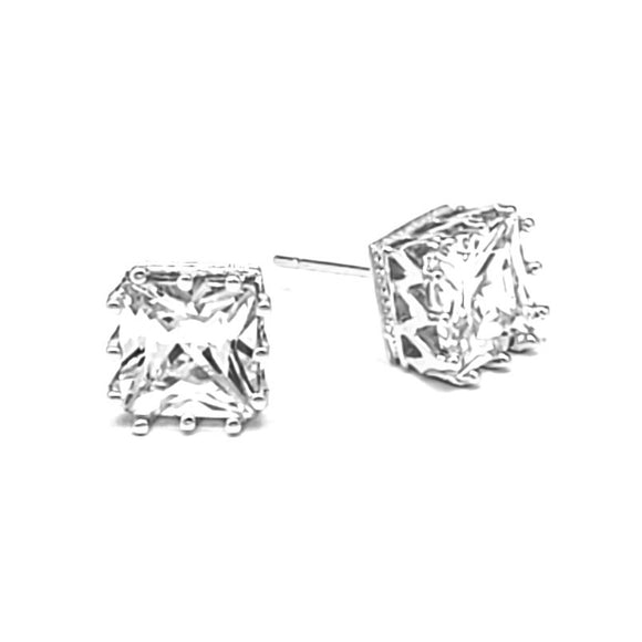 CROWN SQUARE CZ EARRINGS ( 401 8RH )