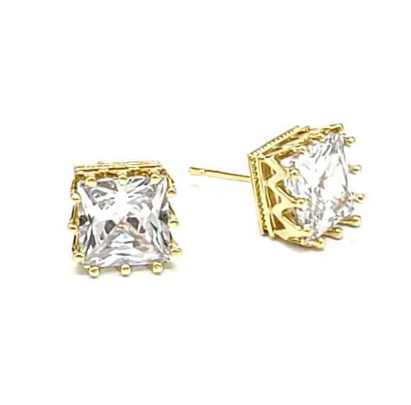 CROWN SQUARE CZ EARRINGS ( 401 9G )