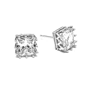 CROWN SQUARE CZ EARRINGS ( 401 9RH )