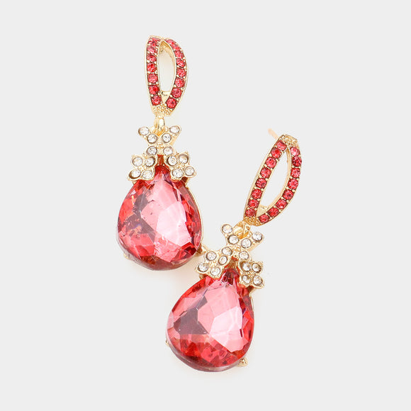 GOLD DANGLING EARRINGS RED STONES ( 151 GRD )