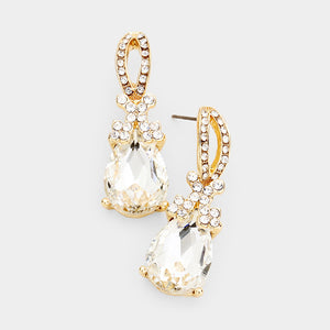 GOLD DANGLING EARRINGS CLEAR STONES ( 151 GCL )