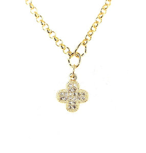 GOLD QUATREFOIL PENDANT NECKLACE CZ CUBIC ZIRCONIA ( 41020 G )