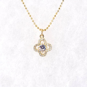 GOLD CLOVER NECKLACE CLEAR CZ CUBIC ZIRCONIA STONES ( 53024 G )