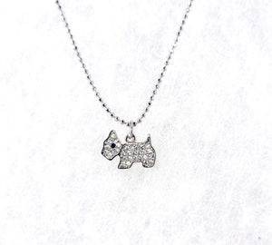 SILVER DOG PENDANT NECKLACE CZ CUBIC ZIRCONIA ( 55031 S )