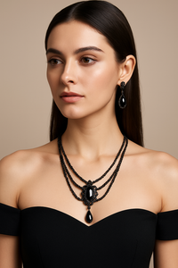 BLACK RHINESTONE NECKLACE SET ( 089 4BK )