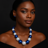 BLUE WHITE PEARL NECKLACE SET ( 10292 BLWH )
