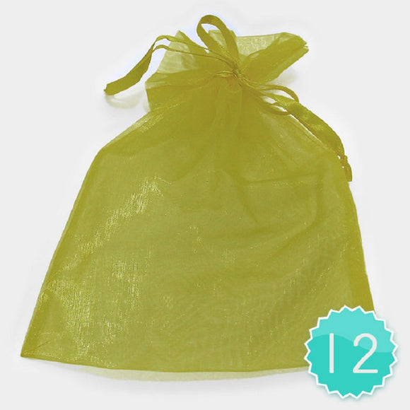 6.75”x 9.5” XLarge Olive Green Organza Gift Bag 12 Pieces ( 1003 OG )