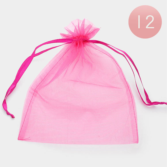 6.75”x 9.5” XLarge HOT PINK Organza Gift Bag 12 Pieces ( 1003 HPK )