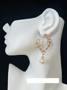 GOLD EARRINGS CLEAR STONES CREAM PEARLS ( 2750 2CL )