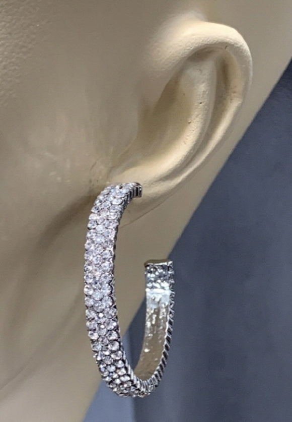 SILVER CLEAR HOOP EARRINGS ( 2813 3CL )