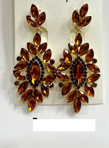GOLD CLIP ON EARRINGS AMBER STONES 2850C 2BR Ohmyjewelry
