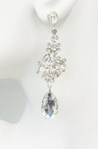 3.25" SILVER CLEAR RHINESTONE CHANDELIER EARRINGS ( 26503 SCL )